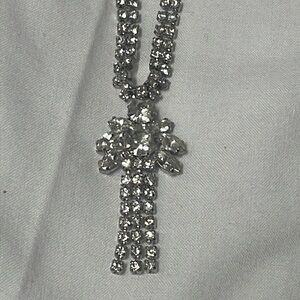 Vintage Bright White Cur Crystal Tassel Necklace